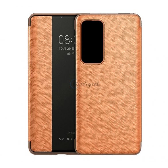 Husă în picioare, efect piele (FLIP activ, deschidere laterală, fereastră de vizualizare, model textil) MARO Huawei P40