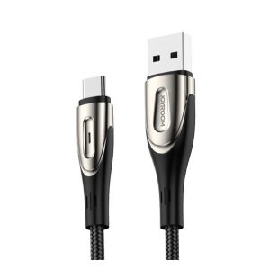 Cablu de date JOYROOM SHARP (USB - Type-C, încărcător rapid, 300 cm, nailon, anti-rupere, șiret, indicator LED) NEGRU