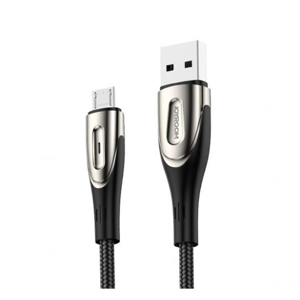 Cablu de date JOYROOM SHARP (USB - microUSB, incarcator rapid, 200cm, nailon, anti-rupere, siret, indicator LED) NEGRU