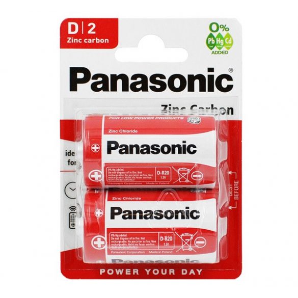 Baterie PANASONIC de lungă durată (D/goliate, R20, 1.5V, zinc-mangan) 2 buc / pachet