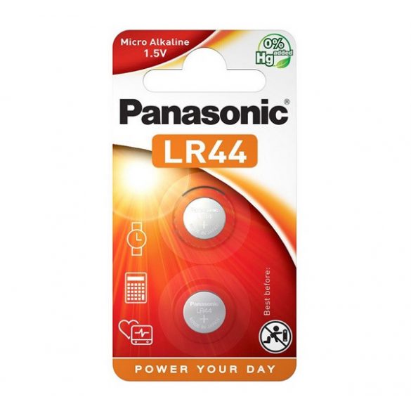 Celulă monedă PANASONIC (LR44EL/2B, 1,5 V, alcalină) 2 buc/pachet