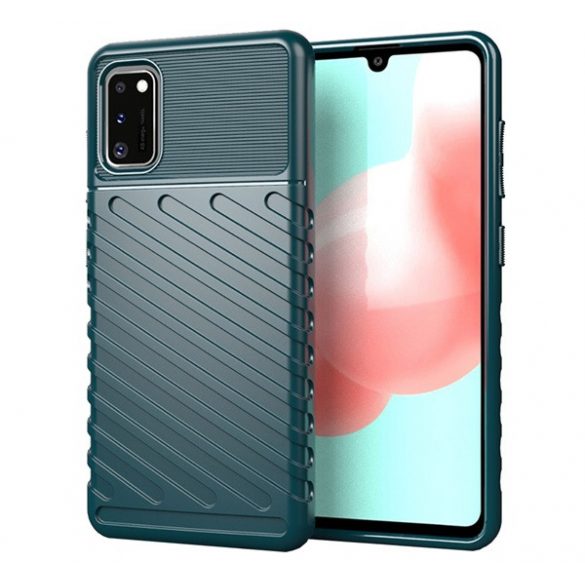 Protector de telefon din silicon (rezistent mediu la impact, cu dungi, model convex) VERDE ÎNCHIS Samsung Galaxy A41 (SM-A415F)