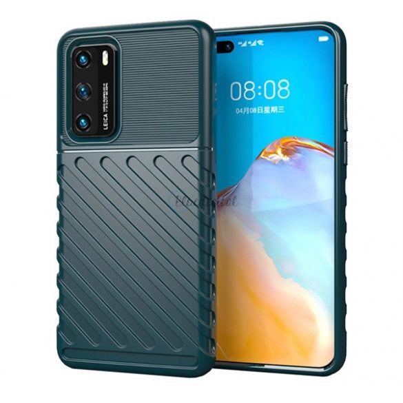 Protectie din silicon pentru telefon (rezistenta medie la impact, cu dungi, model convex) VERDE INCHIS Huawei P40