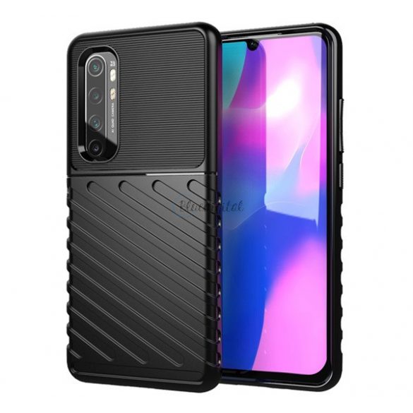 Protector de telefon din silicon (rezistenta la impact mediu, model in dungi, convex) NEGRU Xiaomi Mi Note 10 Lite