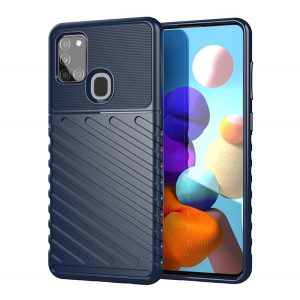 Protector de telefon din silicon (rezistent mediu la impact, cu dungi, model convex) ALBASTRU ÎNCHIS Samsung Galaxy A21s (SM-A217F)