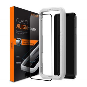 SPIGEN ALM FC sticlă de protecție pentru ecran (2.5D, fără amprentă, foarte rezistent la zgârieturi, 9H, ultra-subțire, 0,3 mm, evidențiere de culoare) NEGRU Apple iPhone XR 6.1, Apple iPhone 11