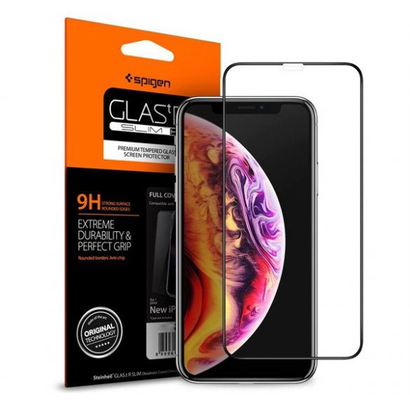 SPIGEN FC folie sticlă protecție ecran(2.5D, rezistent la amprente, foarte rezistent la zgârieturi, 9H, ultra-subțire, 0.3mm, culoare evidențiată) negru Apple iPhone XS Max 6.5, Apple iPhone 11 Pro Max