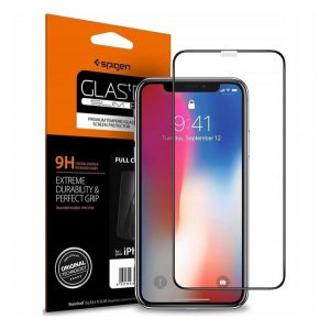 SPIGEN FC folie sticlă protecție ecran(2.5D, rezistent la amprente, foarte rezistent la zgârieturi, 9H, ultra-subțire, 0.3mm, evidențierea culorilor) negru Apple iPhone XR 6.1, Apple iPhone 11