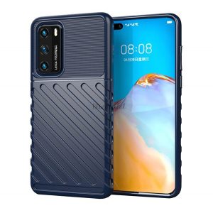 Protectie din silicon pentru telefon (rezistenta medie la impact, cu dungi, model convex) ALBASTRU INCHIS Huawei P40