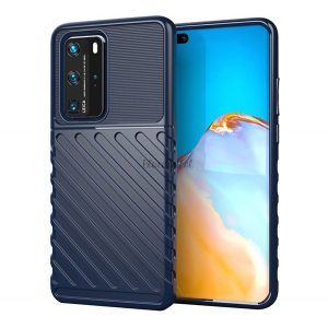 Protectie de telefon din silicon (rezistenta la impact mediu, cu dungi, model convex) ALBASTRU INCHIS Huawei P40 Pro 5G