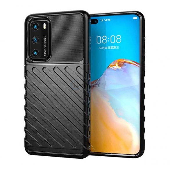 Protectie de telefon din silicon (rezistenta la impact mediu, dungi, model convex) NEGRU Huawei P40