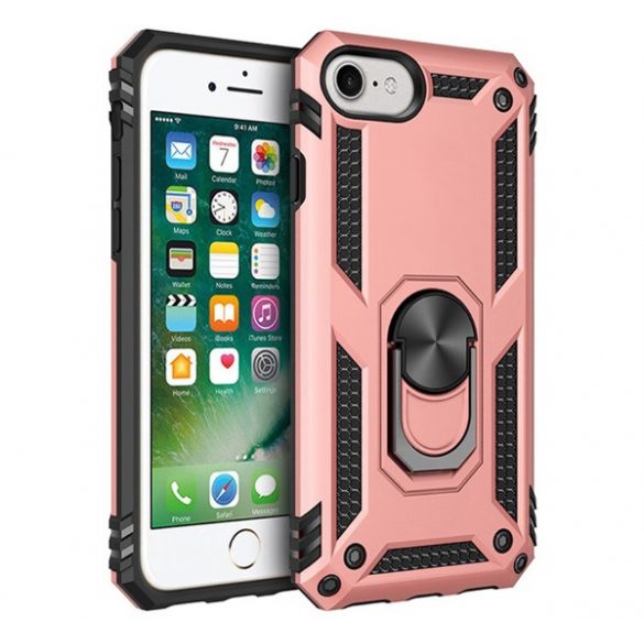 Protector de telefon din plastic Defender (rezistență medie la impact, interior din silicon, inel de suport pentru telefon, placă metalică încorporată) ROSE GOLD Apple iPhone 7 4.7, Apple iPhone 8 4.7, Apple iPhone SE 2 (2020), Ap