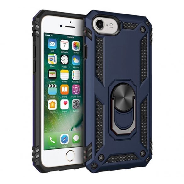 Protector de telefon din plastic Defender (rezistență medie la impact, interior din silicon, inel de suport pentru telefon, placă metalică încorporată) ALBASTRU ÎNCHIS Apple iPhone 7 4.7, Apple iPhone 8 4.7, Apple iPhone SE 2 (2020), A