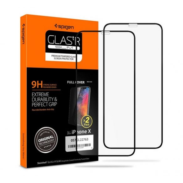 SPIGEN FC sticla de protectie pentru ecran 2buc (2.5D, fara amprenta, rezistenta la zgarieturi, 9H, ultra-subtire, 0.3mm, evidentiere de culoare) NEGRU Apple iPhone 11 Pro