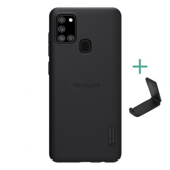 Protector de telefon din plastic NILLKIN SUPER FROSTED (cauciucat, suprafață aspră + suport de birou) NEGRU Samsung Galaxy A21s (SM-A217F)