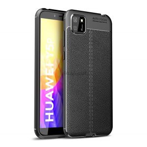 Protectie de telefon din silicon (rezistenta la impact mediu, efect piele, model de cusaturi) NEGRU Huawei Y5p, Honor 9S