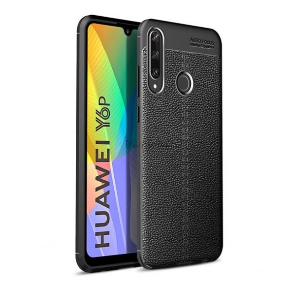 Protector de telefon din silicon (rezistenta la impact mediu, efect piele, model cusaturi) NEGRU Huawei Y6p