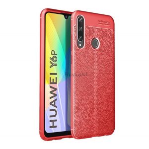 Protector de telefon din silicon (rezistenta la impact mediu, efect piele, model de cusaturi) ROSU Huawei Y6p