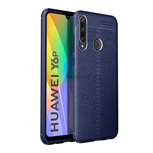 Protectie de telefon din silicon (rezistenta la impact mediu, efect piele, model de cusaturi) ALBASTRU INCHIS Huawei Y6p