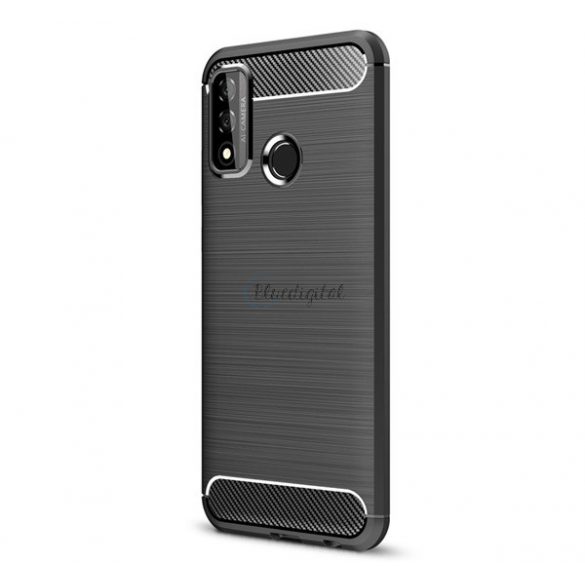 Protector de telefon din silicon (rezistență medie la impact, colț cu pernă de aer, periat, model carbon) NEGRU Huawei P Smart (2020)