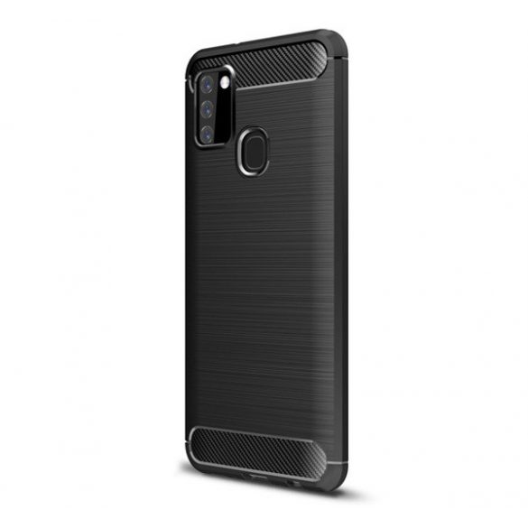 Husă silicon pentru telefon (rezistent la impact mediu, bubble heel, periat, model de carbon) negru Samsung Galaxy A21s (SM-A217F)