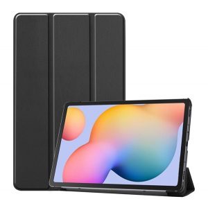 Husă stativă efect piele (FLIP, deschidere laterală, funcție suport birou TRIFOLD) negru Samsung Galaxy Tab S6 Lite 10.4 WIFI (SM-P610) 2020, Samsung Galaxy Tab S6 Lite 10.4 LTE (SM-P615) 2020, Samsu