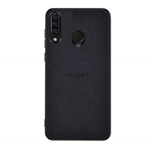 Protectie telefon din plastic (rezistenta la impact mediu, cadru silicon, spate textil) NEGRU Huawei Y6p