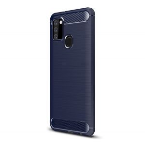 protecțiede telefon din silicon (rezistent la impact mediu, călcâi cu pernă de aer, periat, model de carbon) CUSHION CUSHION Samsung Galaxy A21s (SM-A217F)