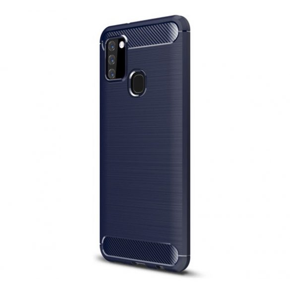 protecțiede telefon din silicon (rezistent la impact mediu, călcâi cu pernă de aer, periat, model de carbon) CUSHION CUSHION Samsung Galaxy A21s (SM-A217F)