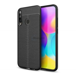 Protector de telefon din silicon (rezistenta la impact mediu, efect piele, model de cusaturi) NEGRU Huawei P40 Lite E / Y7p