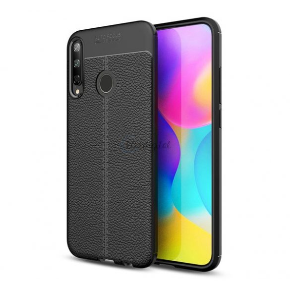 Protector de telefon din silicon (rezistenta la impact mediu, efect piele, model de cusaturi) NEGRU Huawei P40 Lite E / Y7p