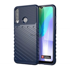 Protectie din silicon pentru telefon (rezistenta medie la impact, cu dungi, model convex) ALBASTRU INCHIS Huawei Y6p