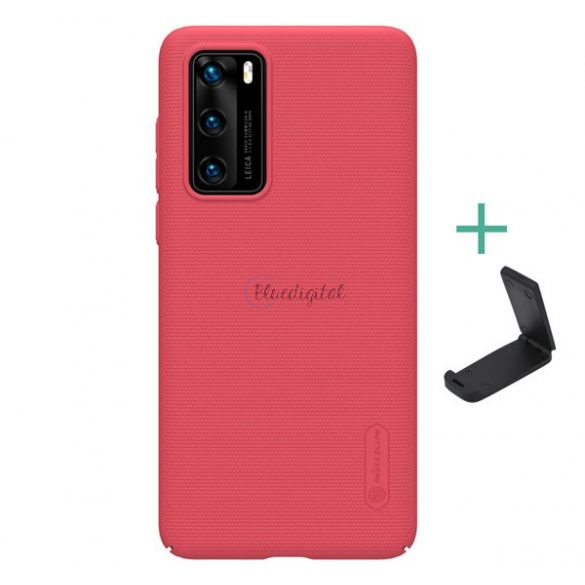 Protectie de telefon din plastic NILLKIN SUPER FROSTED (cauciucat, suprafata aspra + suport de masa) RED Huawei P40