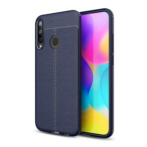 Protectie de telefon din silicon (rezistenta la impact mediu, efect piele, model de cusaturi) ALBASTRU INCHIS Huawei P40 Lite E / Y7p