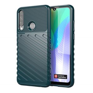 Protectie de telefon din silicon (rezistenta medie la impact, cu dungi, model convex) VERDE INCHIS Huawei Y6p