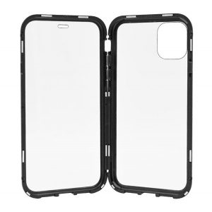 Protectie telefon din aluminiu (protecție 360°, magnetică, rezistență medie la impact, sticlă securizată față, spate, 9H) NEGRU Apple iPhone 11