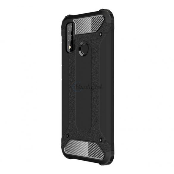 Protector de telefon Defender din plastic (rezistenta la impact mediu, colt cu perna de aer, interior din silicon, efect metalic) NEGRU Huawei P Smart (2020)