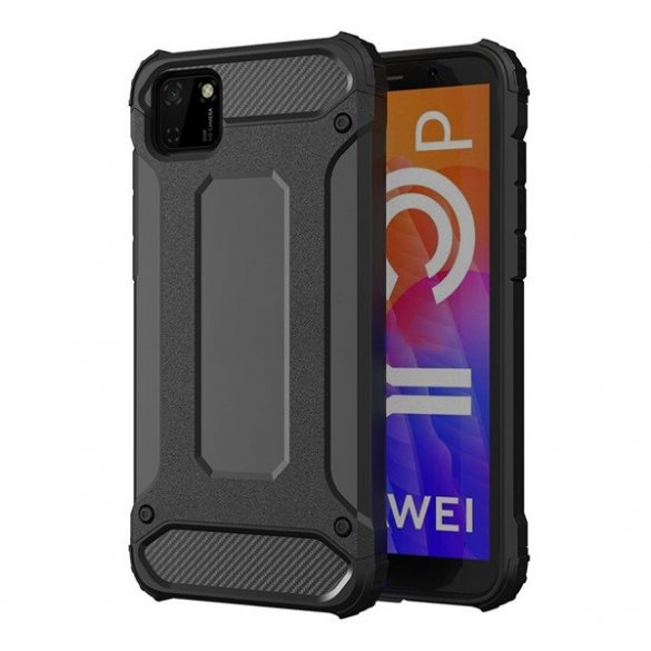 Protector de telefon din plastic Defender (rezistenta la impact mediu, colt cu perna de aer, interior din silicon, efect metalic) NEGRU Huawei Y5p, Honor 9S