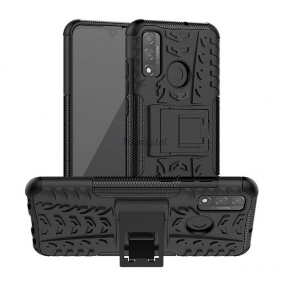 Protector de telefon din plastic Defender (rezistenta la impact mediu, interior din silicon, suport, model cauciuc auto) NEGRU Huawei P Smart (2020)