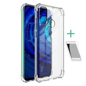 Protector de telefon din silicon IMAK (rezistență medie la impact, colț cu pernă de aer + folie de protecție a ecranului) TRANSPARENT Huawei P Smart (2020)