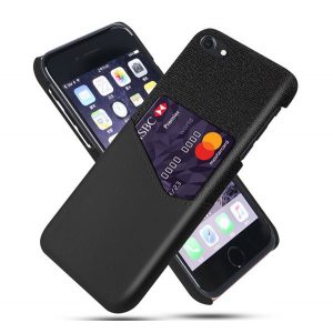 Protectie din plastic pentru telefon (rezistenta medie la impact, suport card bancar, invelis textil, spate cu efect piele) NEGRU Apple iPhone 7 4.7, Apple iPhone 8 4.7, Apple iPhone SE 2 (2020), Apple iPhone SE 3 (