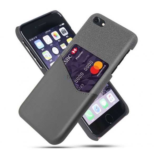 Protecție din plastic pentru telefon (rezistență medie la impact, suport card bancar, acoperire textilă, spate cu efect de piele) GRI Apple iPhone 7 4.7, Apple iPhone 8 4.7, Apple iPhone SE 2 (2020), Apple iPhone SE 3