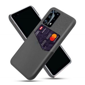 Protectie din plastic pentru telefon (rezistenta la impact mediu, suport card bancar, invelis textil, spate cu efect piele) GRI Huawei P40