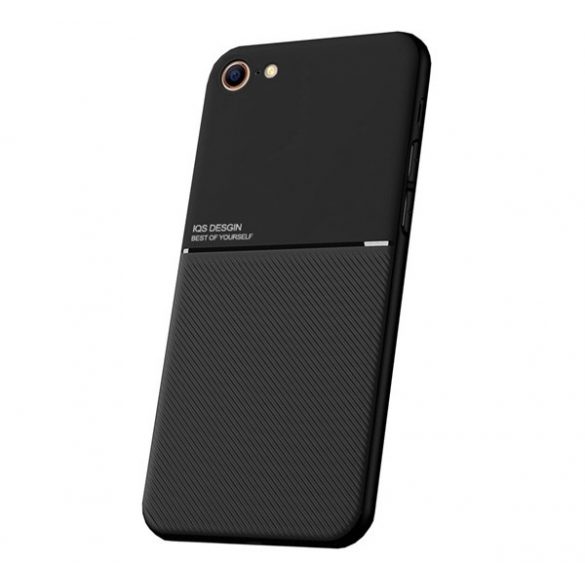 Protecție din plastic pentru telefon (cadru din silicon, rezistență medie la impact, placă metalică încorporată, spate cu efect de piele, model cu dungi) negru Apple iPhone 7 4.7, Apple iPhone 8 4.7, Apple iPhone SE 2 (2020), A