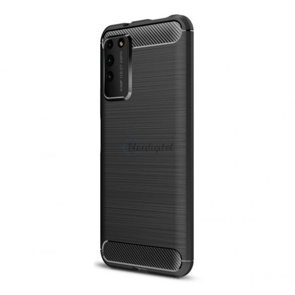 Protector de telefon din silicon (rezistență medie la impact, colț cu pernă de aer, periat, model carbon) NEGRU Honor X10 5G