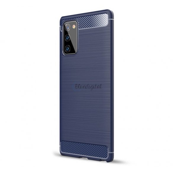 Protector de telefon din silicon (rezistență medie la impact, colț cu perne de aer, periat, model carbon) ALBASTRU ÎNCHIS Samsung Galaxy Note 20 5G (SM-N981F), Samsung Galaxy Note 20 (SM-N980F)