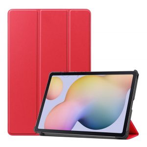 Husă în picioare, efect piele (FLIP activ, deschidere laterală, TRIFOLD, suport de birou) ROȘU Samsung Galaxy Tab S7 LTE 5G (SM-T876), Samsung Galaxy Tab S7 LTE (SM-T875), Samsung Galaxy Tab S7 WIFI (SM-T870) ), Samsung Galaxy Tab S8 WIFI (SM-X700),