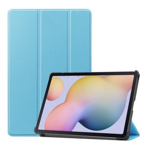 Husă în picioare, efect piele (FLIP activ, deschidere laterală, TRIFOLD, suport desktop) ALBASTRU DESCHIS Samsung Galaxy Tab S7 LTE 5G (SM-T876), Samsung Galaxy Tab S7 LTE (SM-T875), Samsung Galaxy Tab S7 WIFI (SM- T870), Samsung Galaxy Tab S8 WIFI 