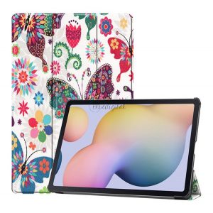 Husă în picioare, efect piele (FLIP activ, deschidere laterală, TRIFOLD, suport de masă, floare) ALB Samsung Galaxy Tab S7 Plus WIFI 5G (SM-T976)