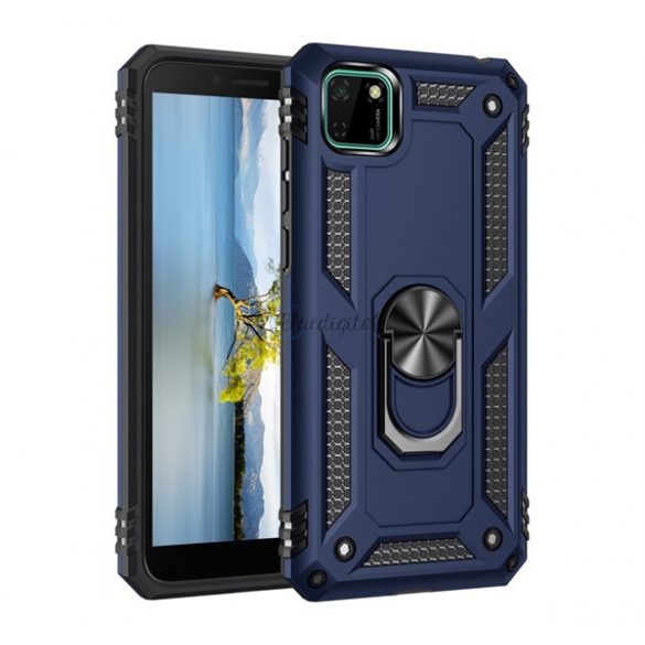 Protector de telefon din plastic Defender (rezistent mediu la impact, interior din silicon, inel suport telefon, placa metalica incorporata) ALBASTRU INCHIS Huawei Y5p, Honor 9S